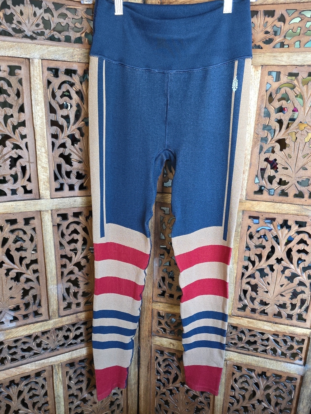 FP Movement by Free People Navy, Beige & Red Striped Leggings